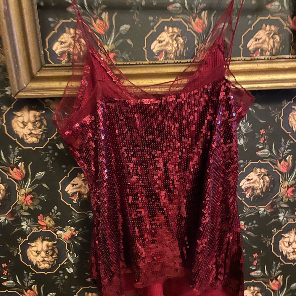Free People Intimately cranberry color sequin tank top, size medium EUC